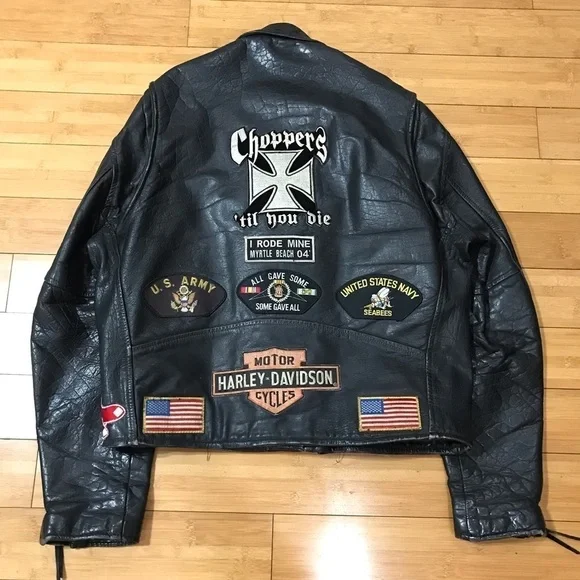 VTG Wilson’s Harley Davidson Owners Group Patches Leather Jacket - Picture 3 of 13